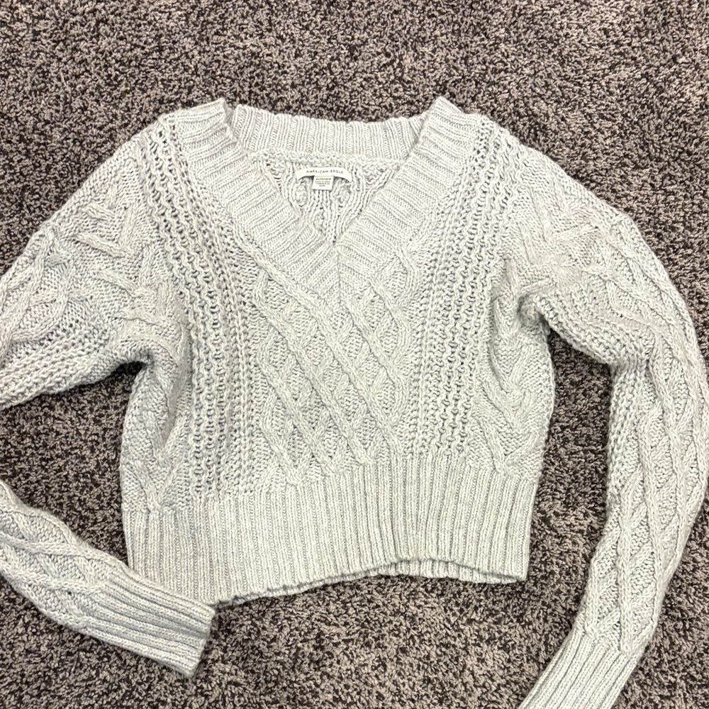 American Eagle Outfitters Light Gray V-Neck Sweater